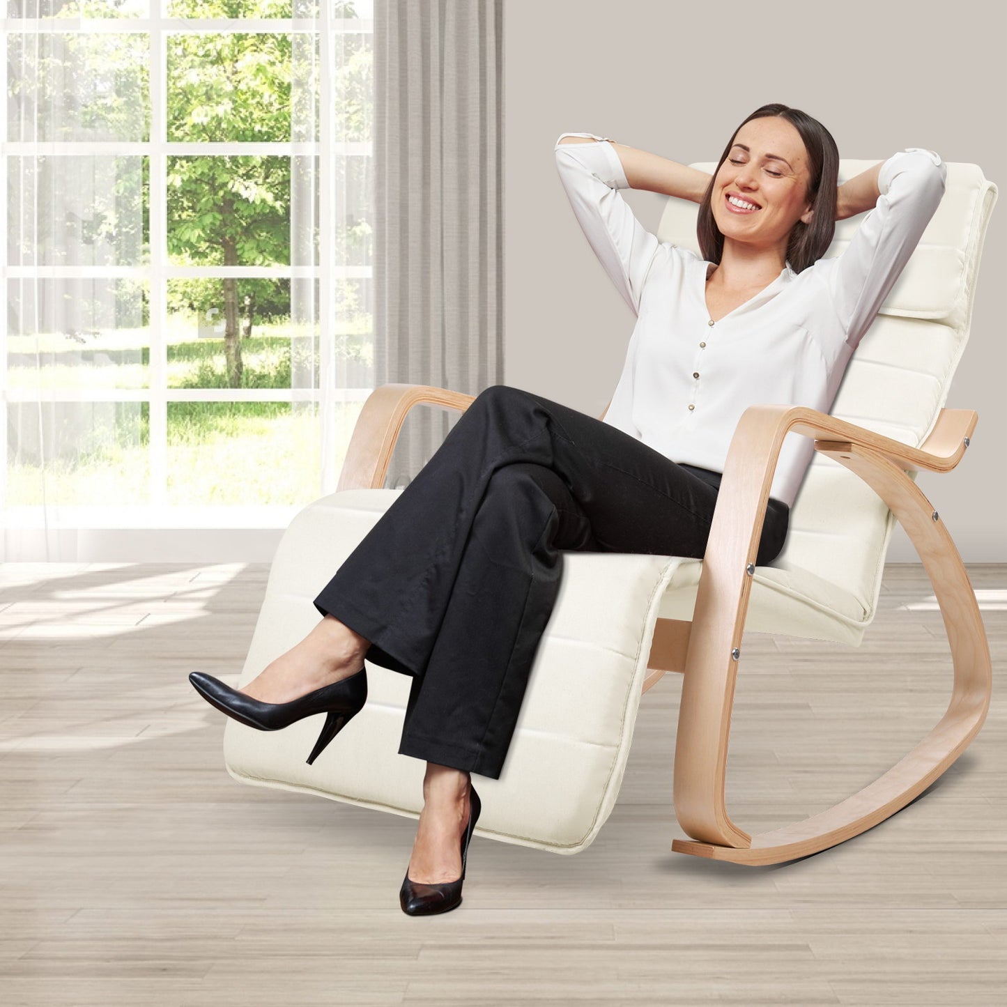 Rocking Armchair Footrest Nursing Beige Afton