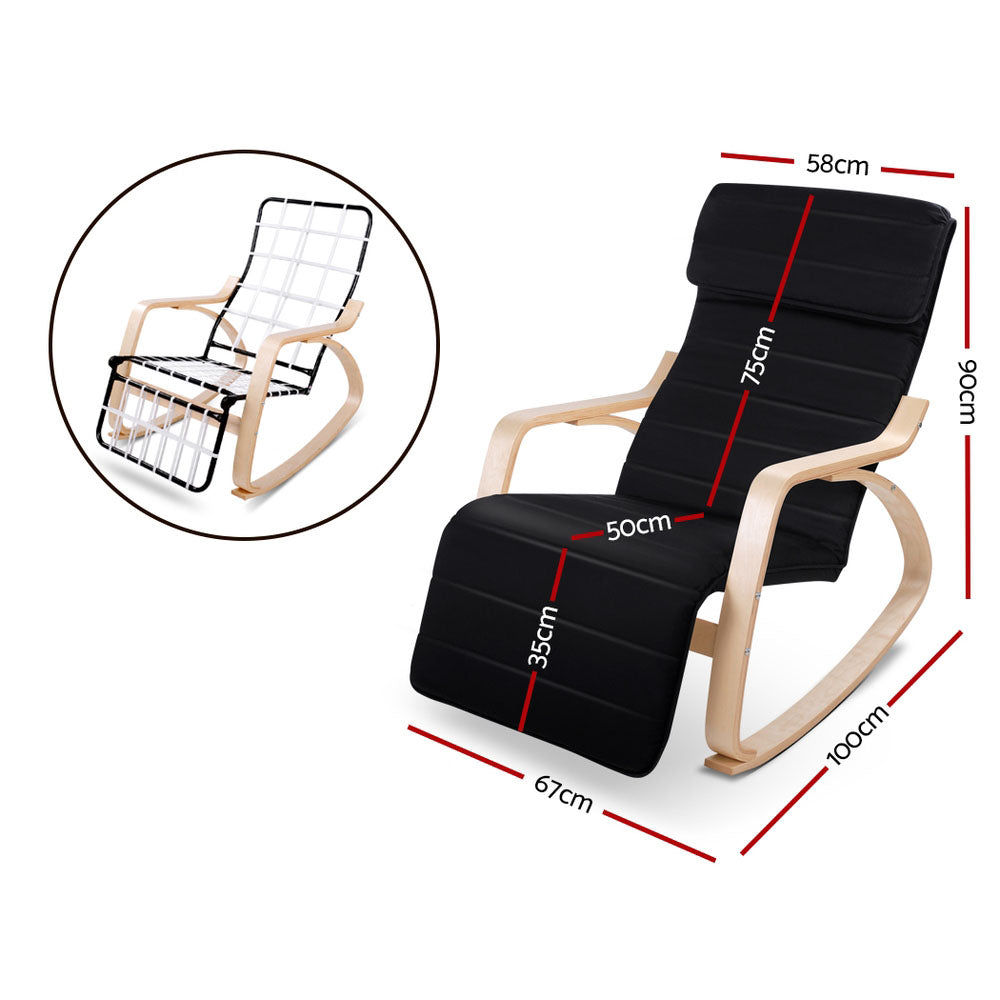 Rocking Armchair Footrest Nursing Black Afton