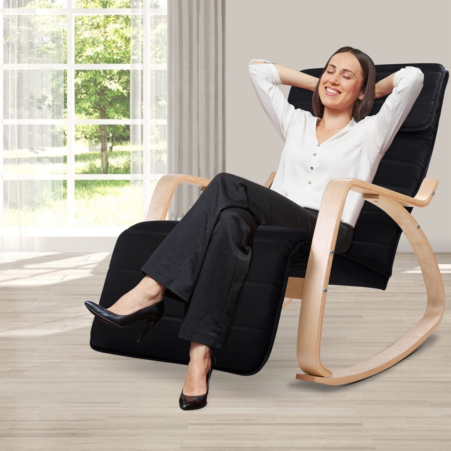 Rocking Armchair Footrest Nursing Black Afton