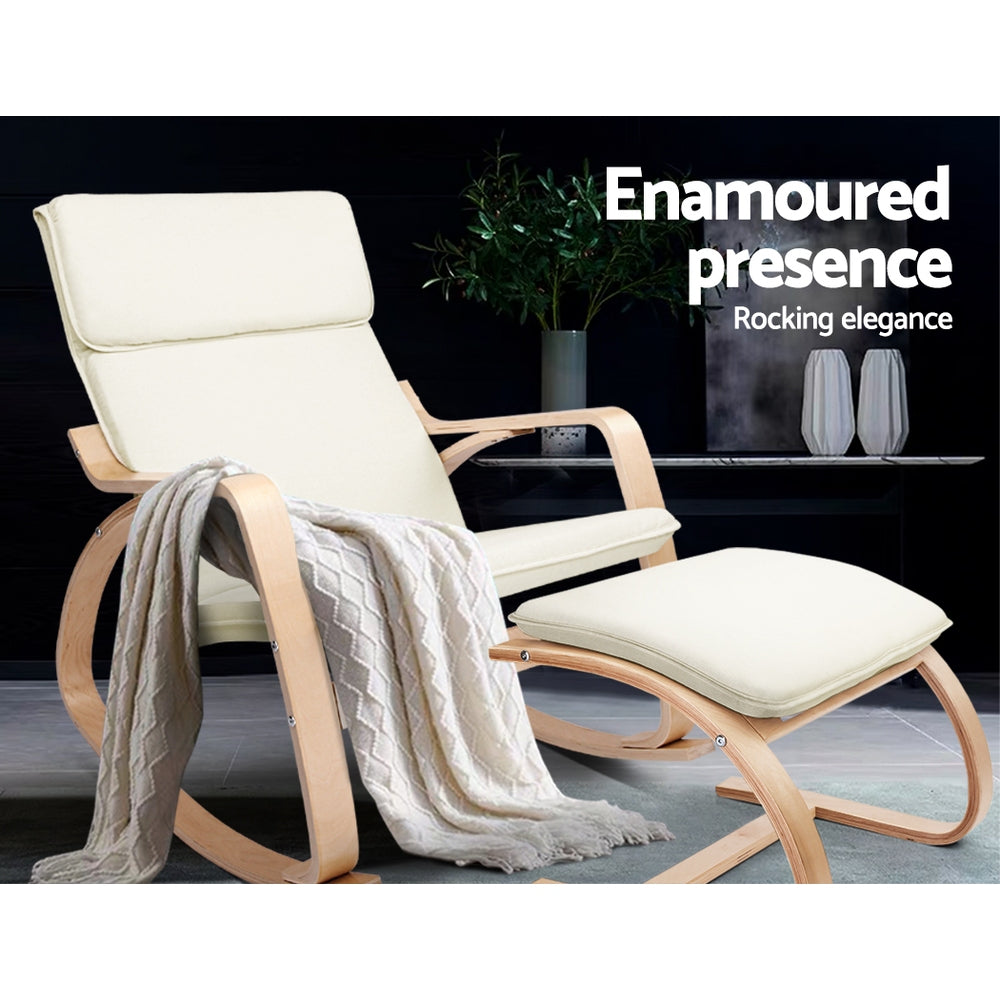 Rocking Armchair Footstool Bentwood Beige