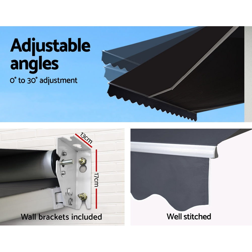 Retractable Folding Arm Awning Manual Sunshade 5Mx3M Grey