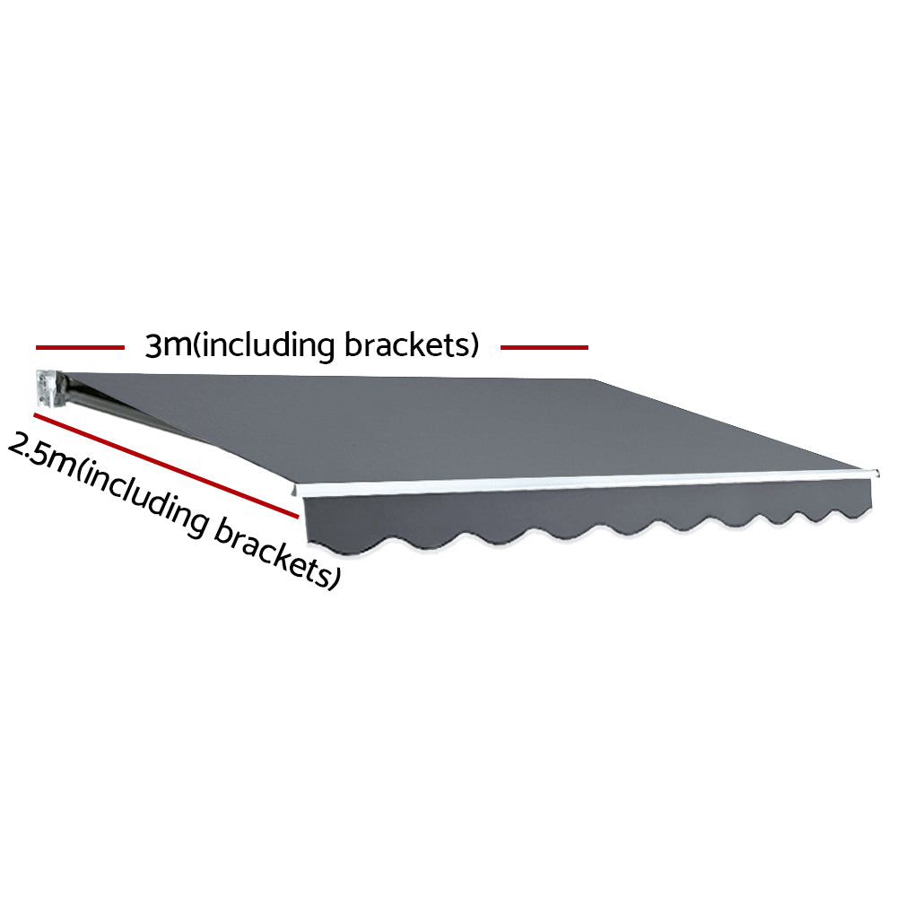 Retractable Folding Arm Awning Motorised Sunshade 3Mx2.5M Grey