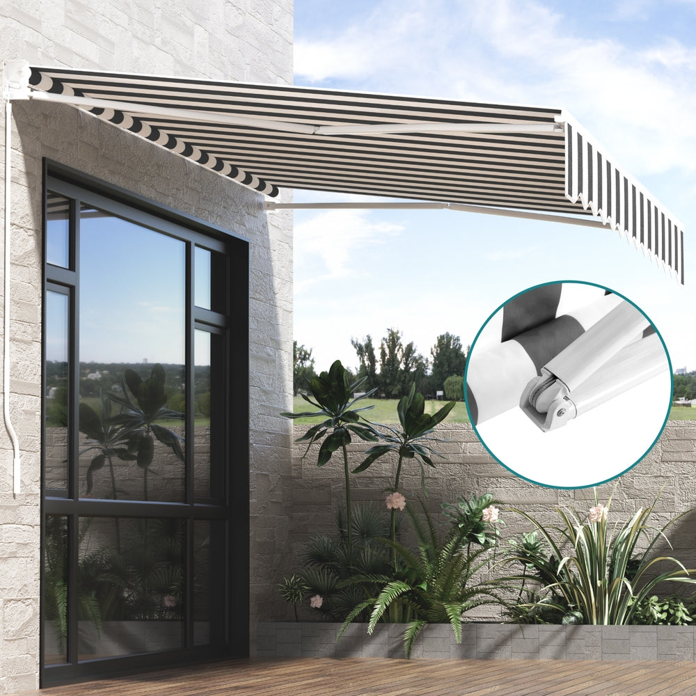 Retractable Folding Arm Awning Motorised Sunshade 3Mx2.5M Grey White