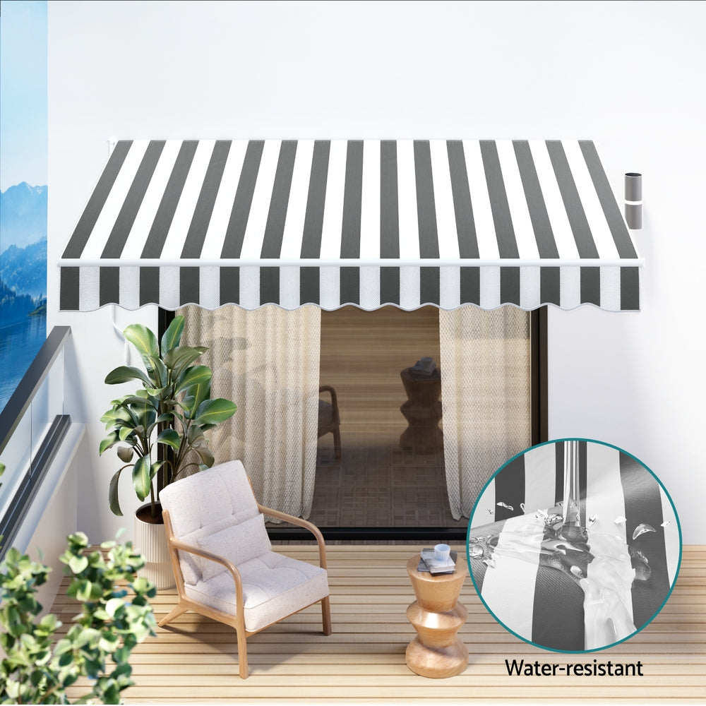 Retractable Folding Arm Awning Motorised Sunshade 3Mx2.5M Grey White