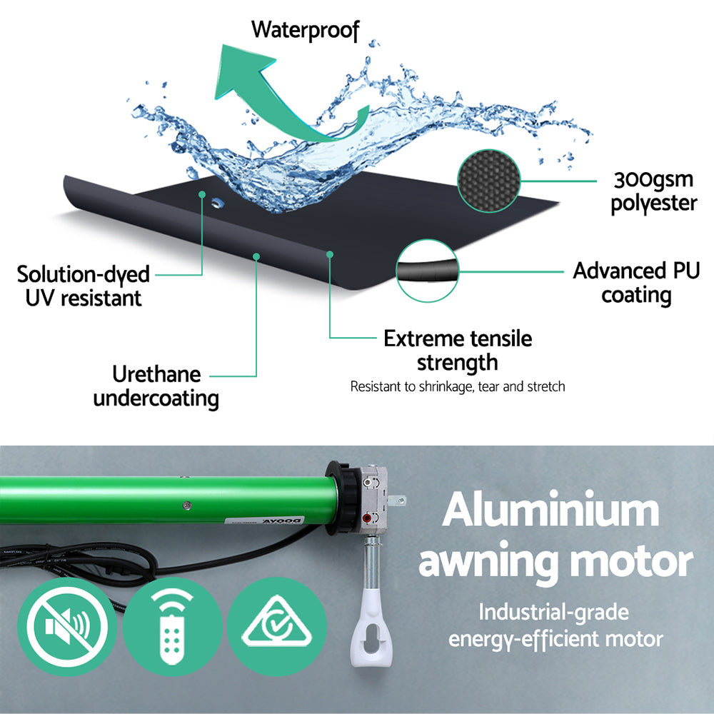 Retractable Folding Arm Awning Motorised Sunshade 5Mx3M Grey