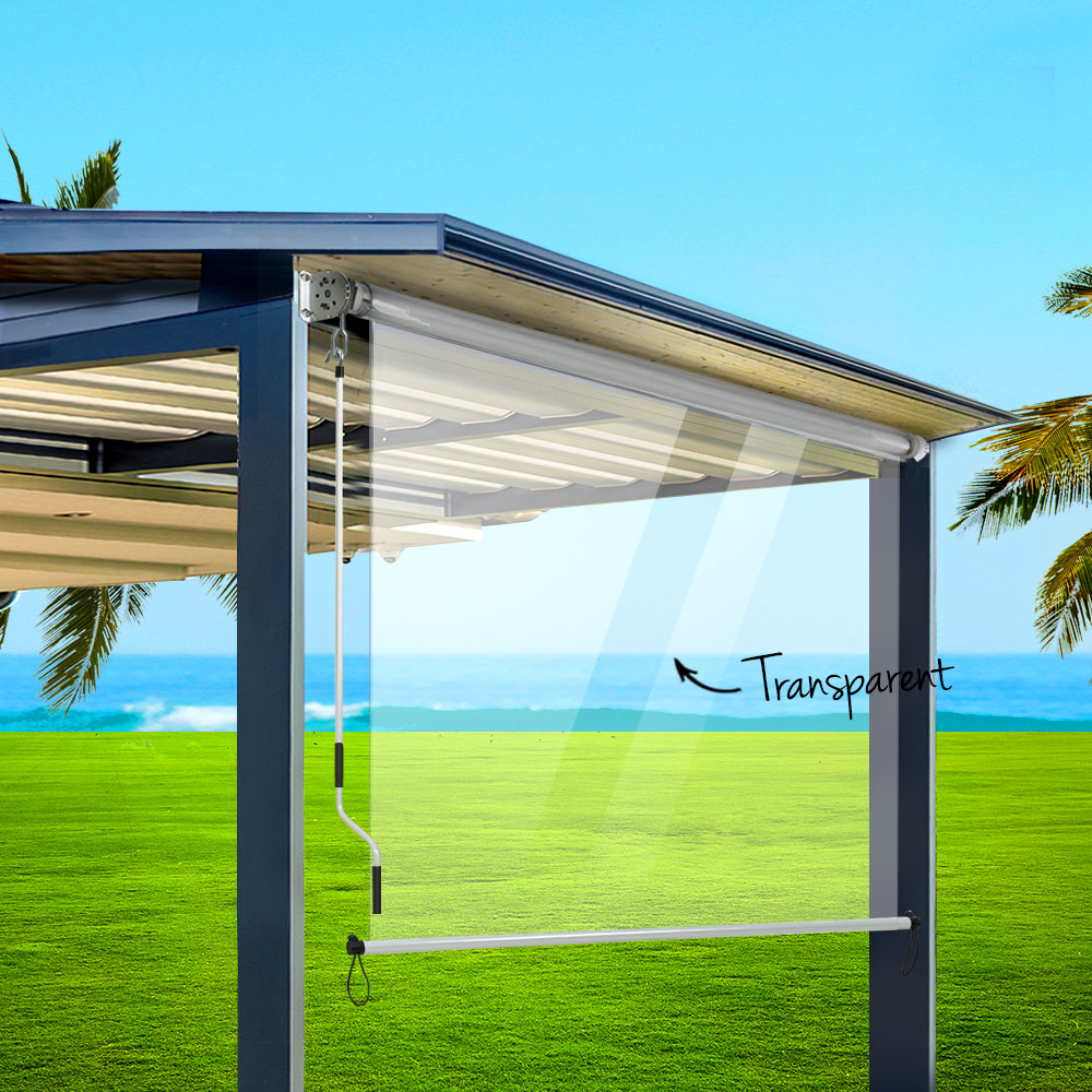 1.5X2.4M Outdoor Blinds Clear Roll Down Awning Retractable Outdoor Blinds Water Wind Proof Transparent