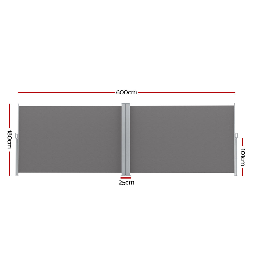 Side Awning Sun Shade Outdoor Retractable Privacy Screen 1.8X6M Grey