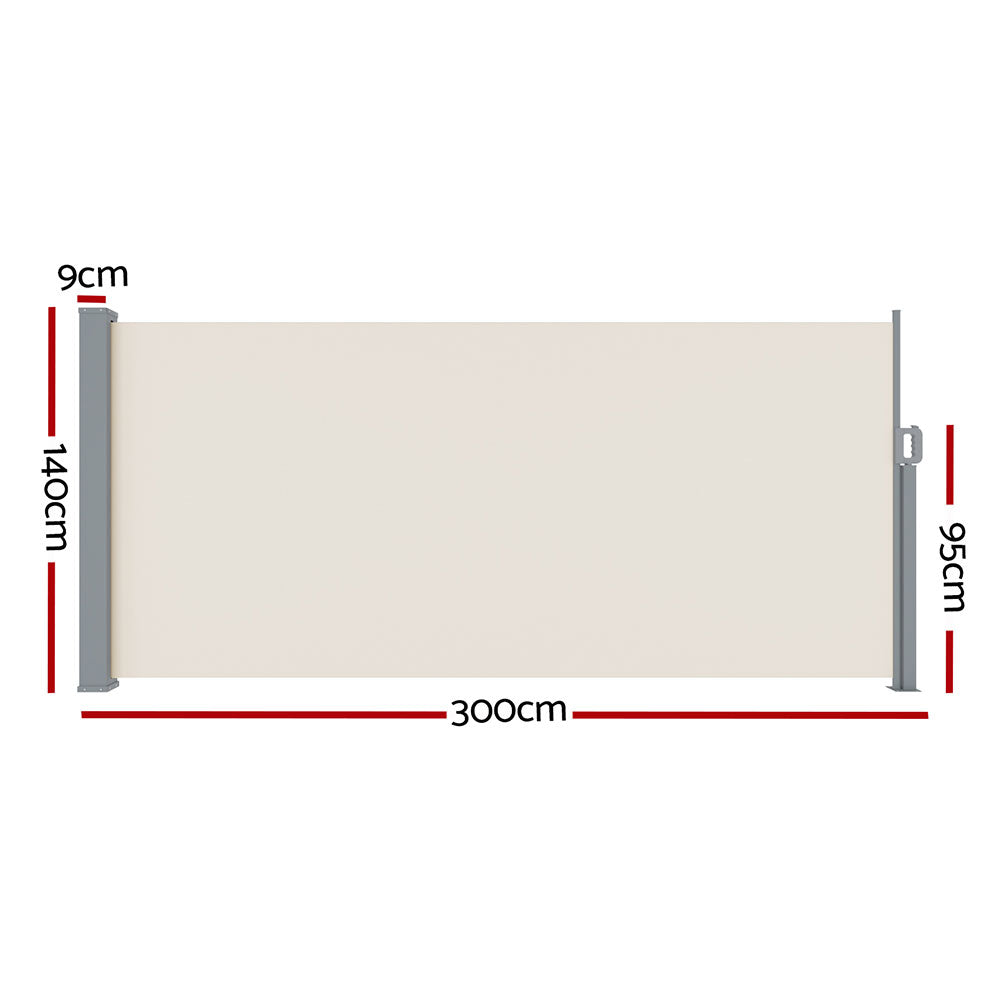 Side Awning Sun Shade Outdoor Blinds Retractable Screen 1.4X3M Cream