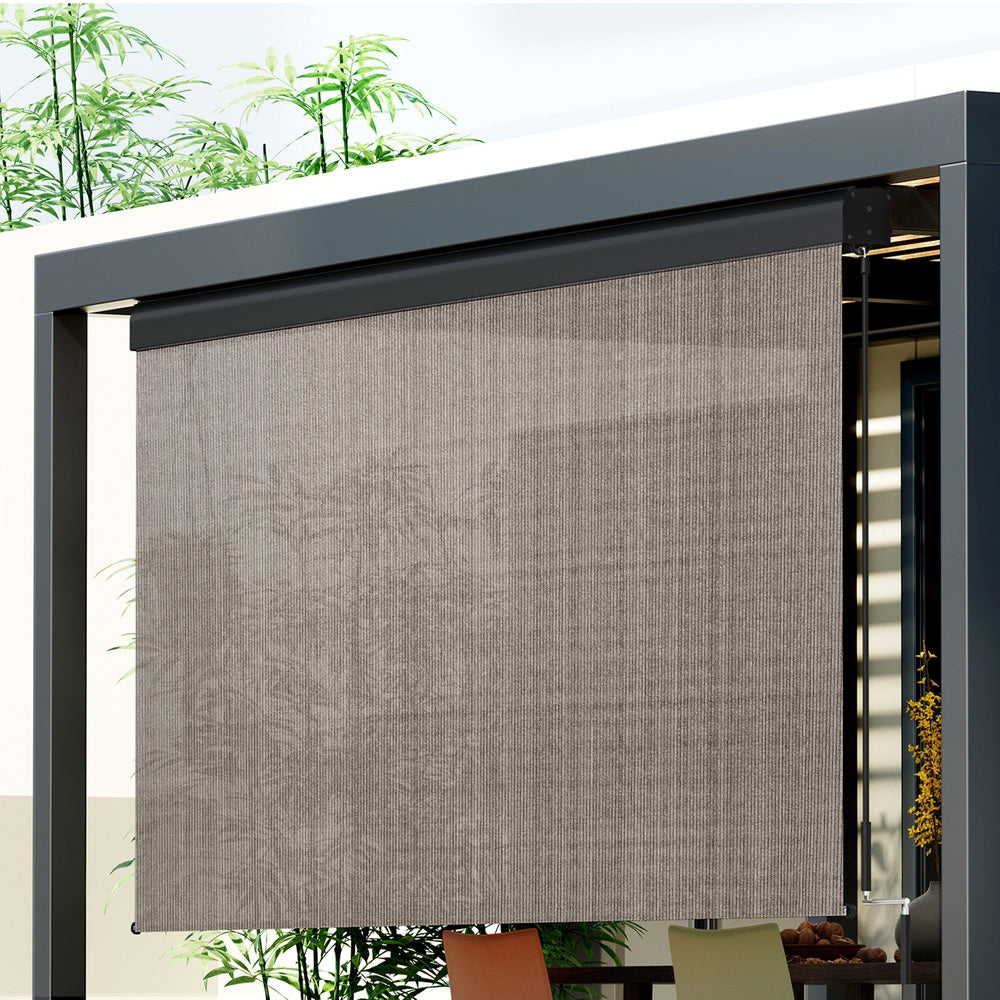 3X2.5M Outdoor Blinds Awning Roll Down Retractable Knit Fabric Outdoor Blinds Window Shade Brown