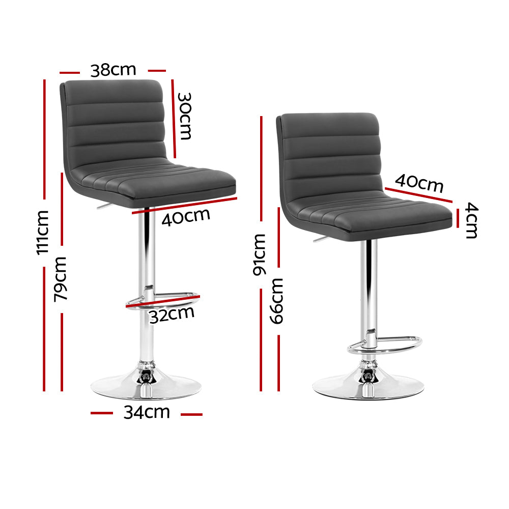 Set of 4 PU Leather Lined Pattern Bar Stools- Grey and Chrome