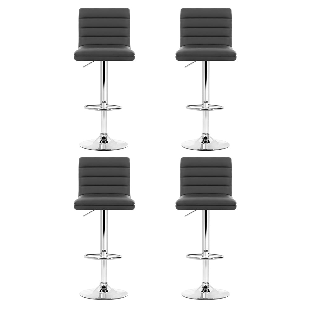 Set of 4 PU Leather Lined Pattern Bar Stools- Grey and Chrome
