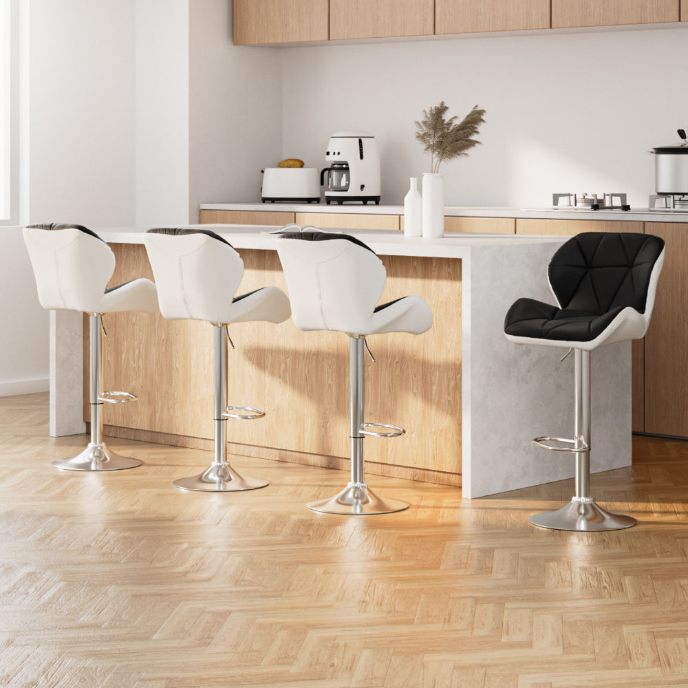 4x Bar Stools Gas Lift Padded Leather Black & White