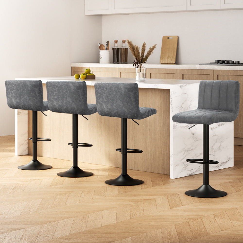 4x Bar Stools Vintage Leather Gas Lift Grey