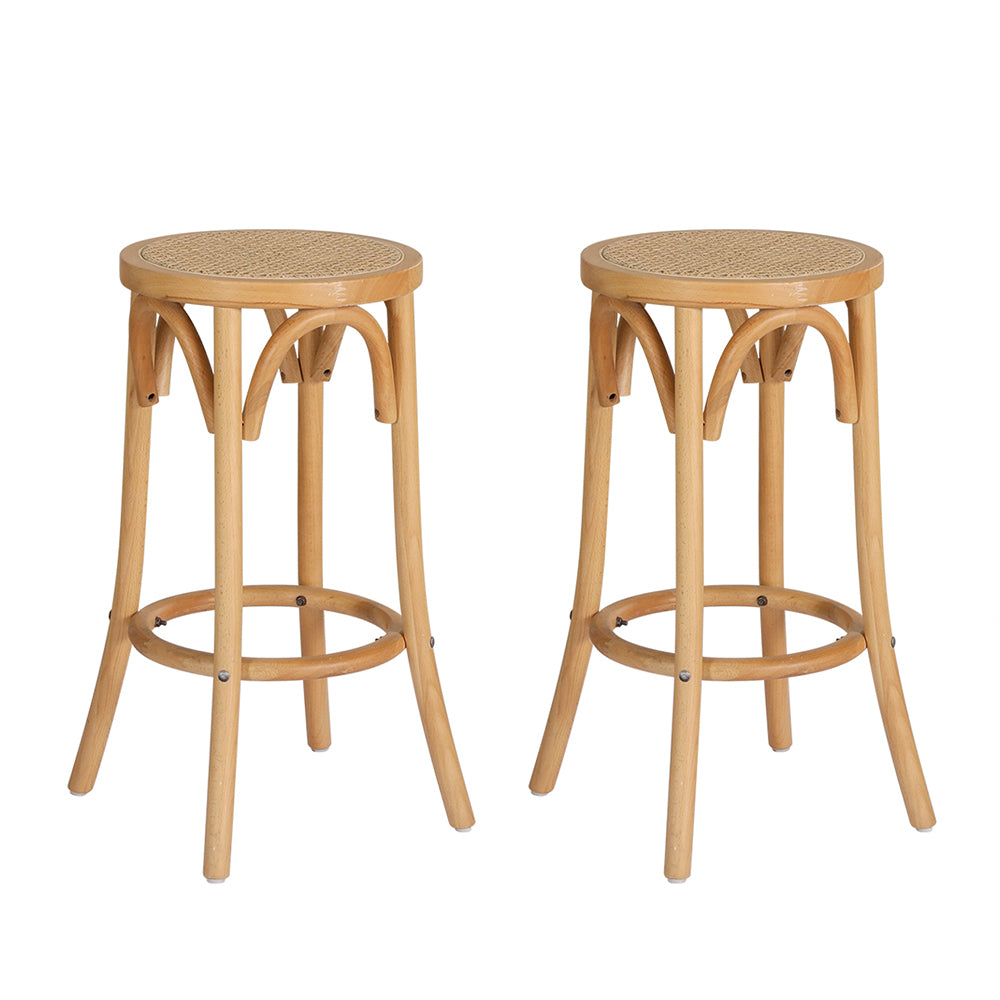 2x Bar Stoosl Rattan Seat Wooden