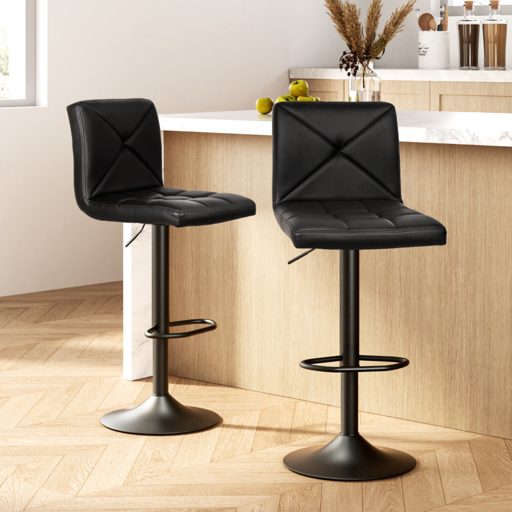 2x Bar Stools Kitchen Dining Chairs Gas Lift Stool Leather Black