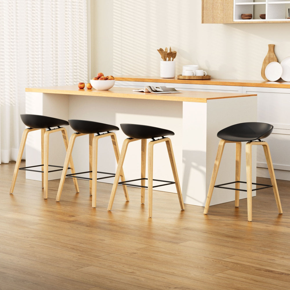 4x Bar Stools Kitchen Counter Stool Dining Chairs Wooden Black