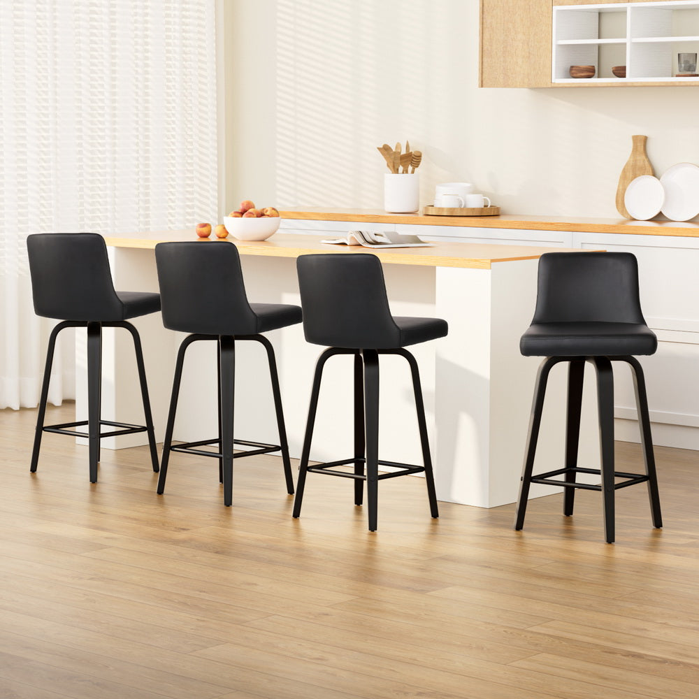 Bar Stools Kitchen Leather Barstools Swivel Wooden Chairs X4