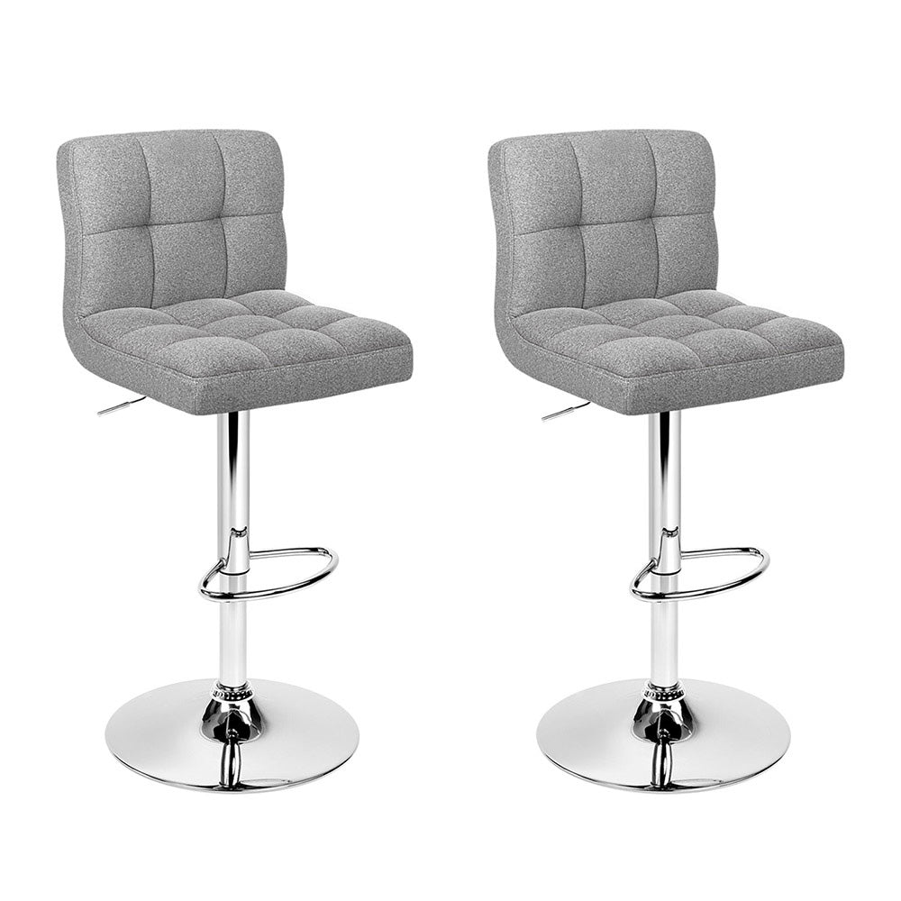 2x Bar Stools Fabric Gas Lift Grey
