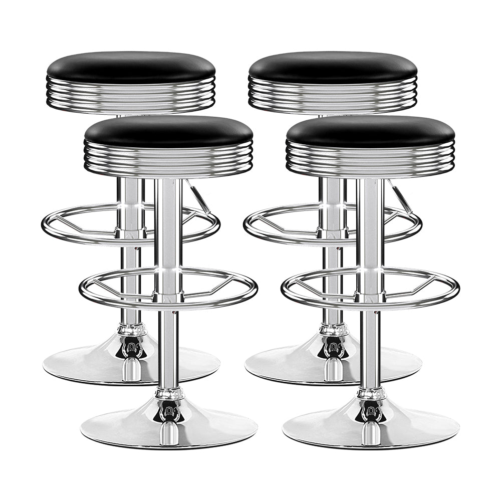 4x Bar Stools Leather Padded Gas Lift Silver