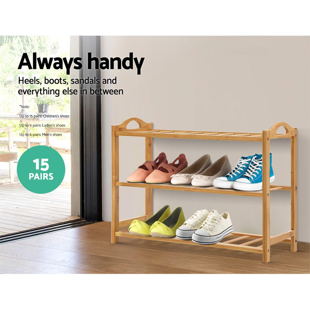 Shoe Rack Bamboo Shoe Storage 3-tier 9 Pairs