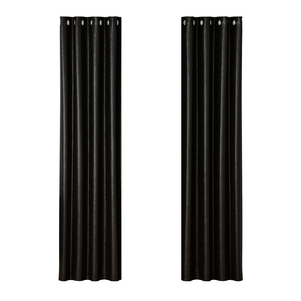 2X Blockout Curtains Eyelet 140x230cm Black Shine