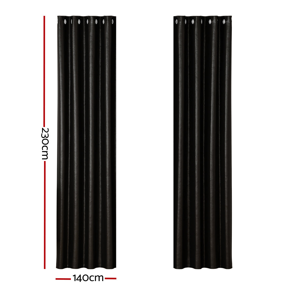 2X Blockout Curtains Eyelet 140x230cm Black Shine