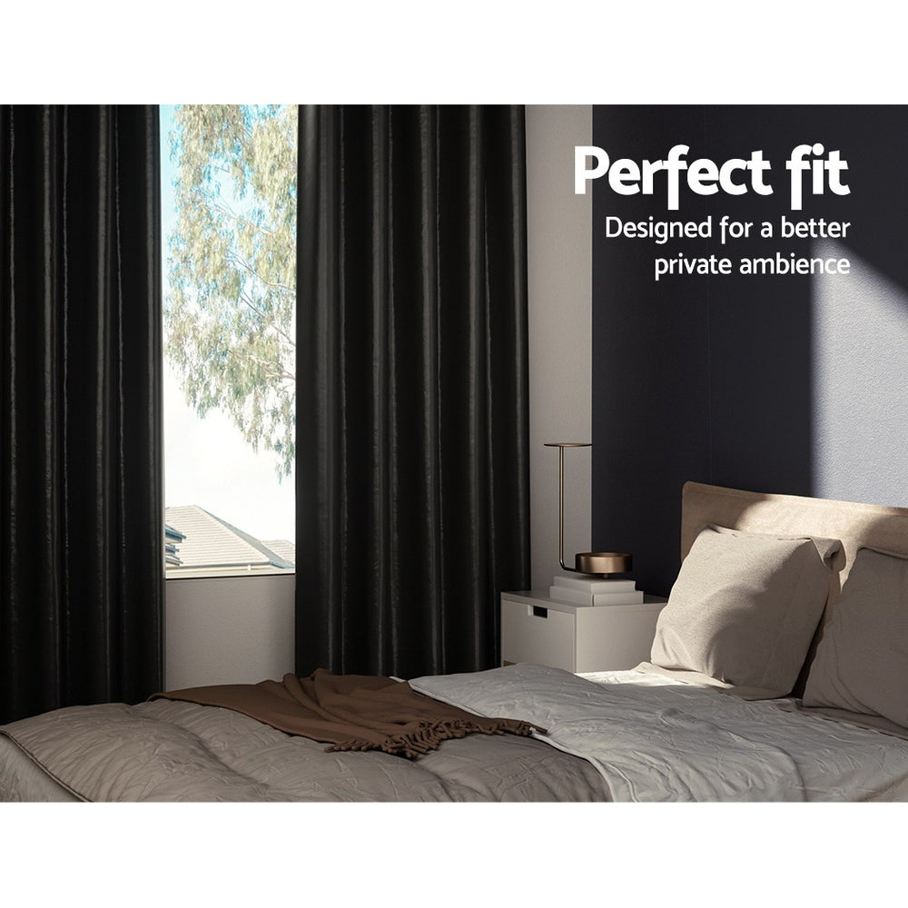 2X Blockout Curtains Eyelet 140x230cm Black Shine