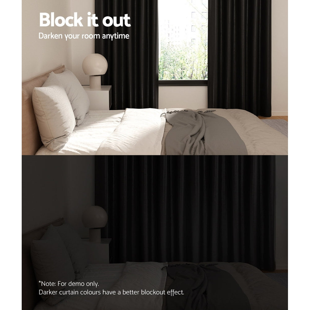 2X Blockout Curtains Eyelet 140x230cm Black Shine