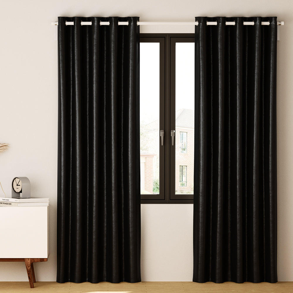 2X Blockout Curtains Eyelet 180x213cm Black Shine