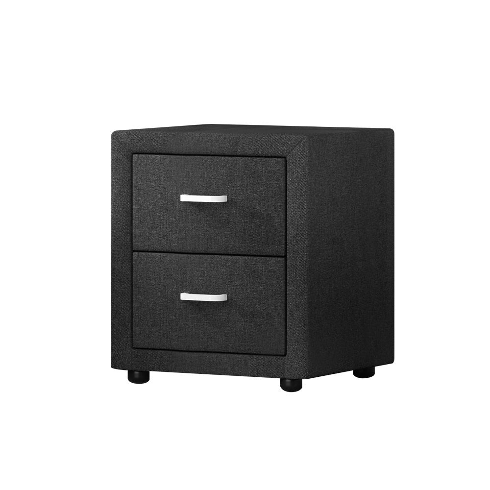 Bedside Table 2 Drawers Fabric - CADEN Charcoal