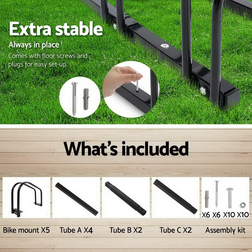 5 Bike Stand Rack Bicycle Storage Floor Parking Holder Cycling Black