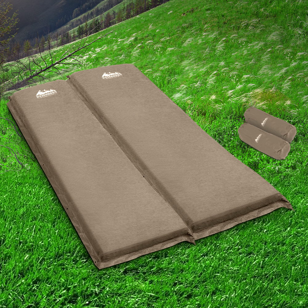 Self Inflating Mattress Camping Sleeping Mat Air Bed Double Set Coffee