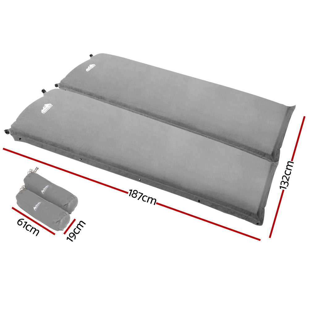 Self Inflating Mattress Camping Sleeping Mat Air Bed Double Set Grey