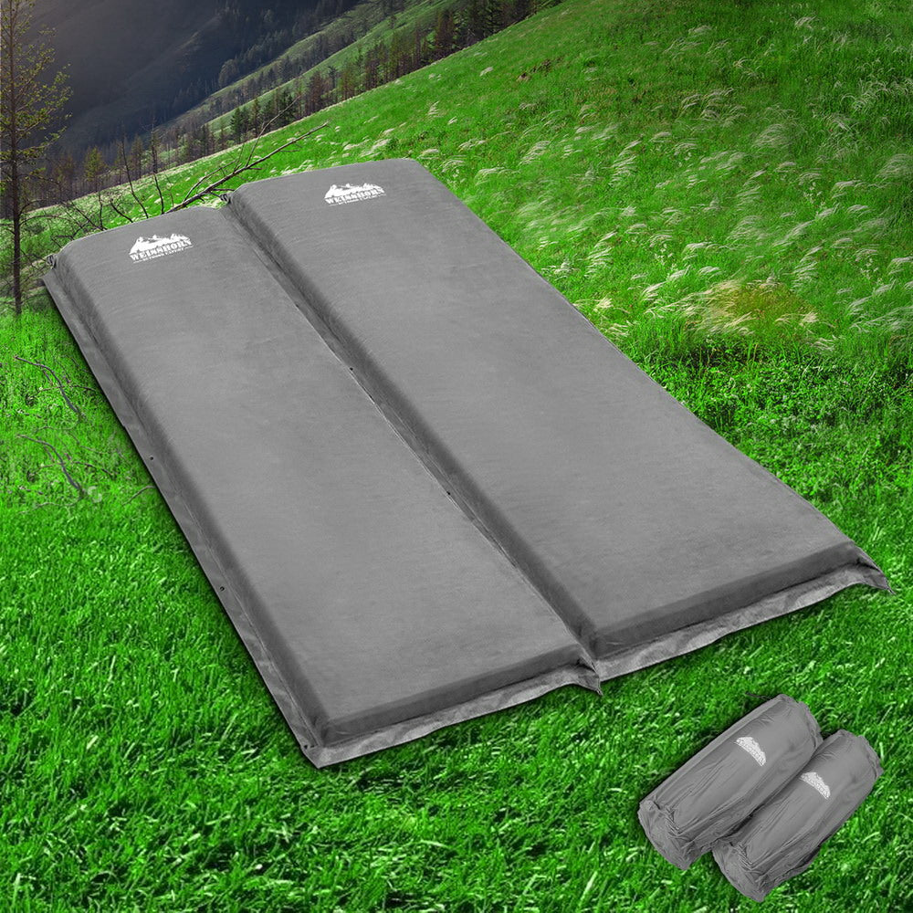 Self Inflating Mattress Camping Sleeping Mat Air Bed Double Set Grey