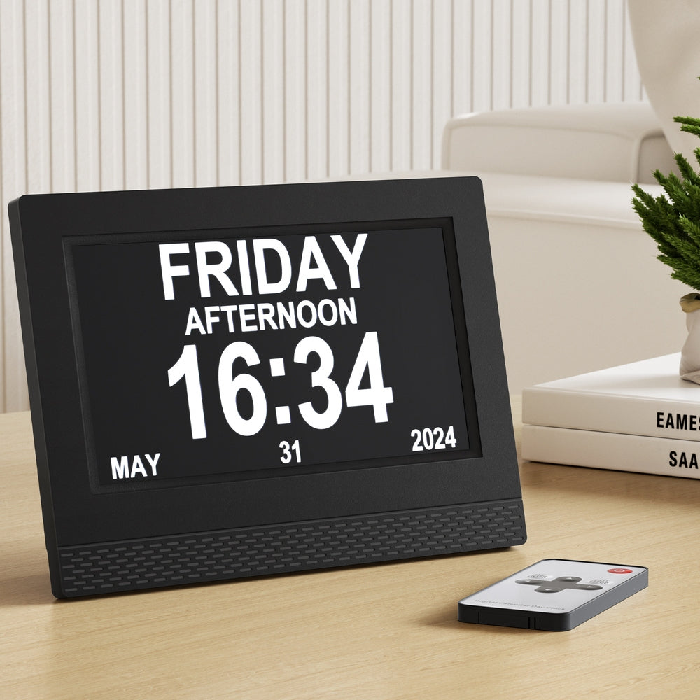 7 inch Digital Day Clock Calendar Alarm Black