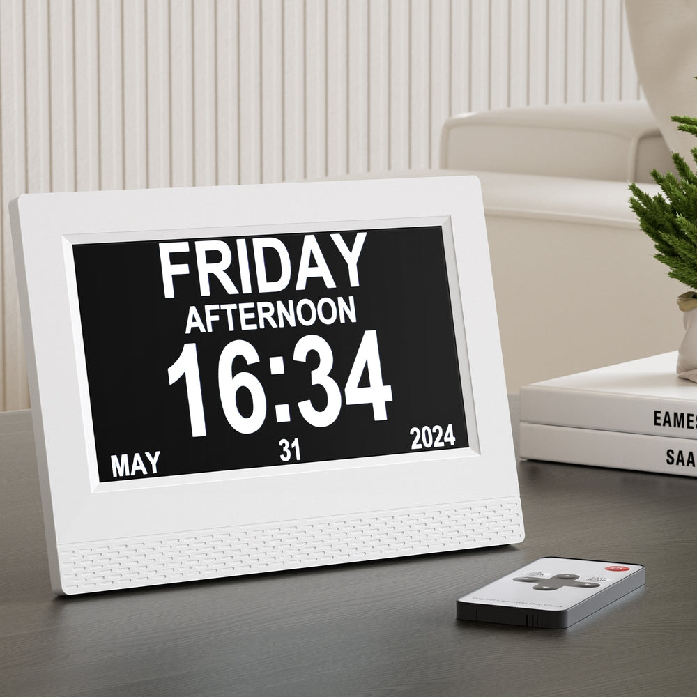 7 inch Digital Day Clock Calendar Alarm White