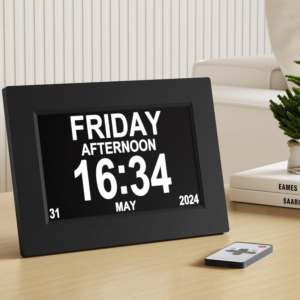 8 inch Digital Day Clock Calendar Alarm Black