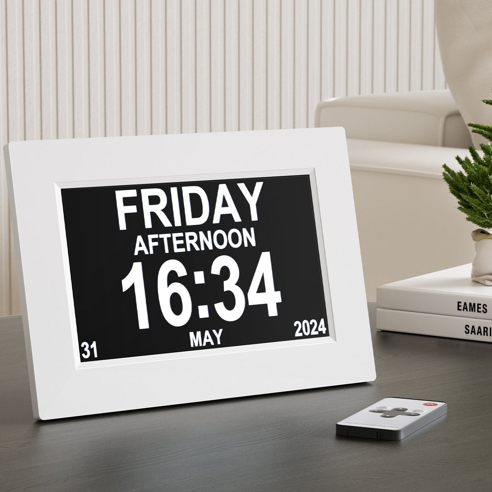 8 inch Digital Day Clock Calendar Alarm White