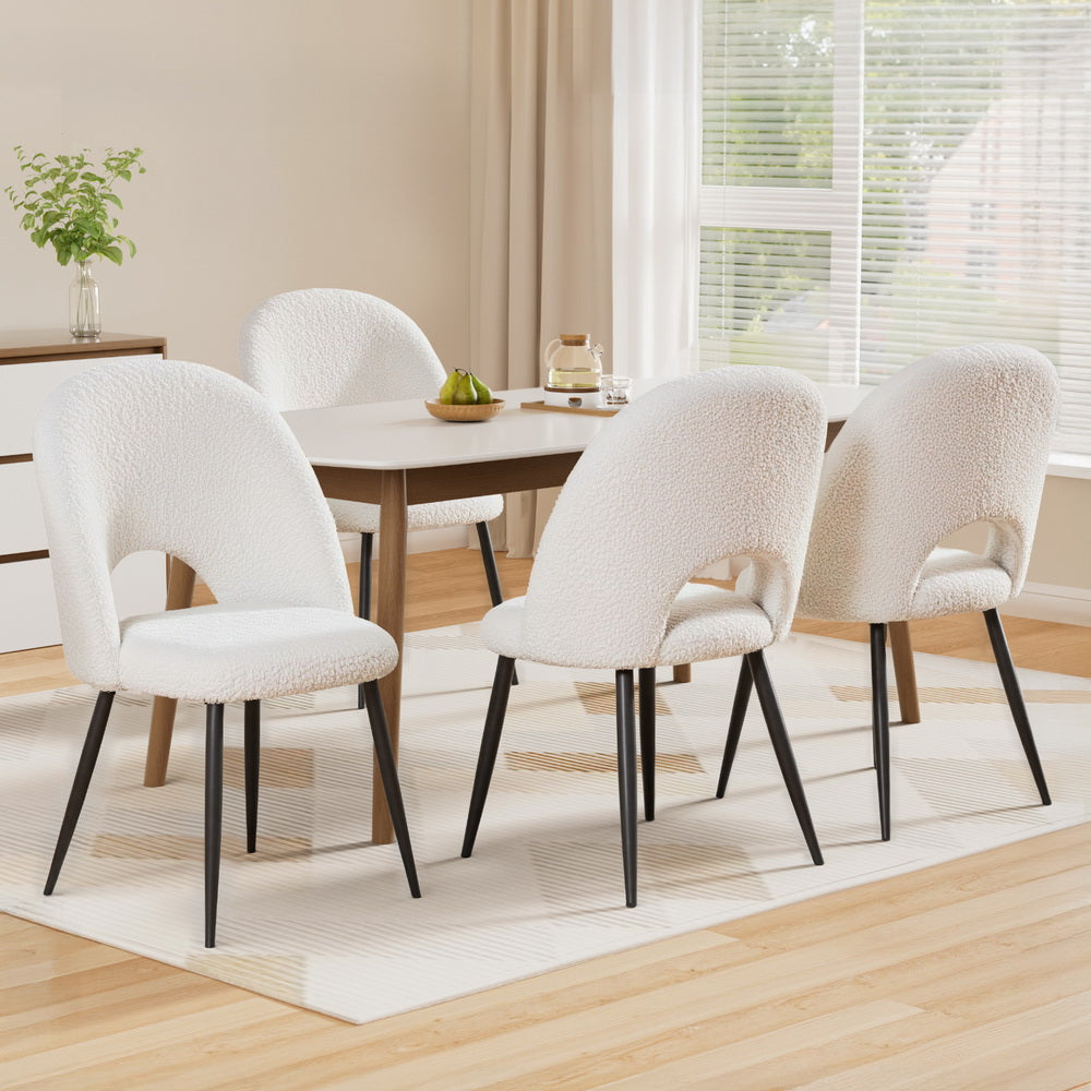 1 Set of 4 Dining Chair Boucle Sherpa