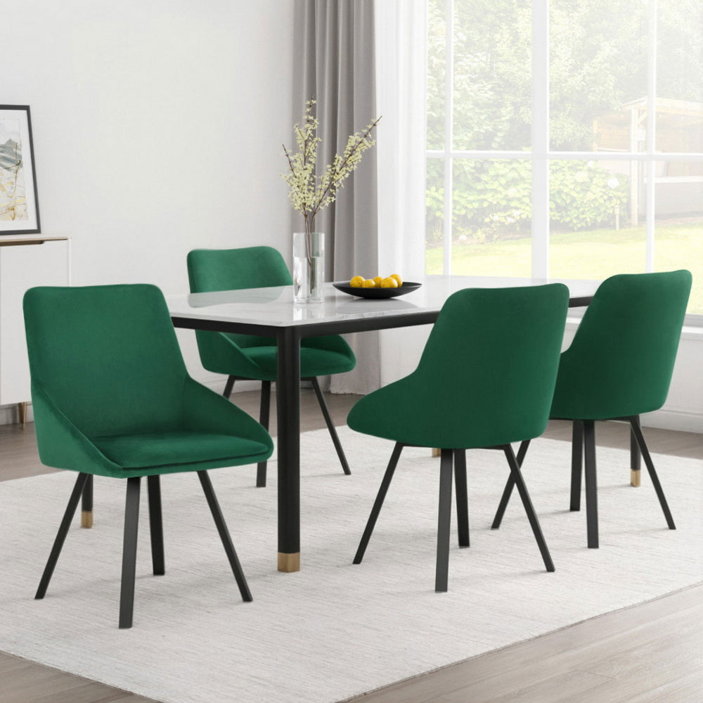 Dining Chairs Set of 4 Velvet Swivel Base Green
