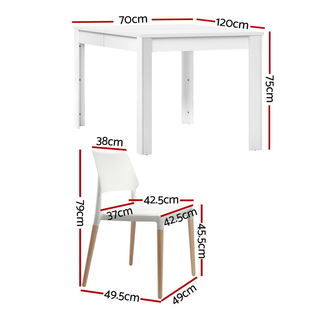 1 Dining Table and 4 Chairs Set White Wood