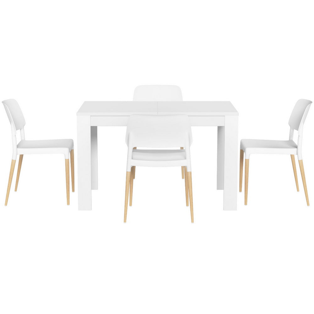 1 Dining Table and 4 Chairs Set White Wood