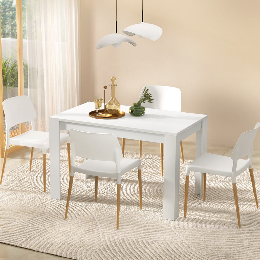1 Dining Table and 4 Chairs Set White Wood