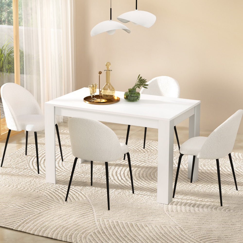 1 Dining Table and 4 Chairs Set White Sherpa