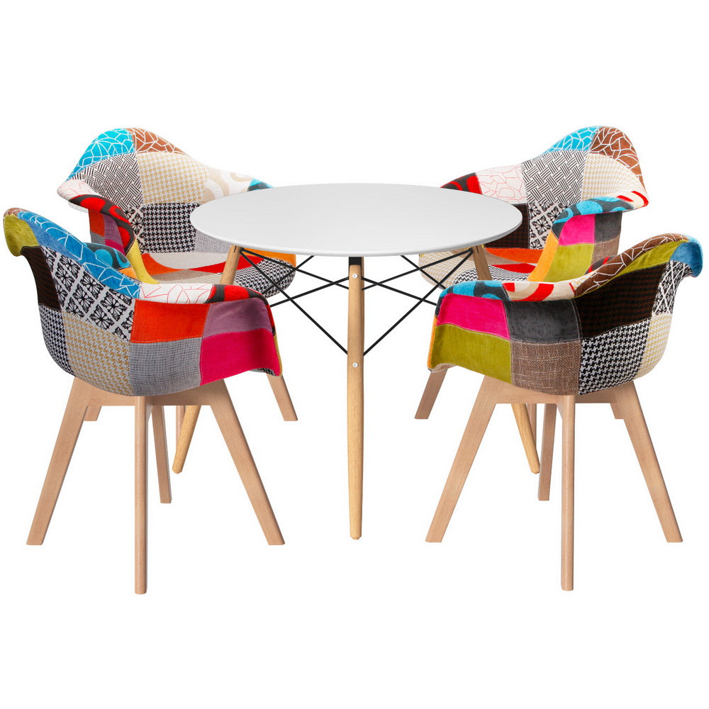 1 Dining Table and 4 Chairs Set DSW White