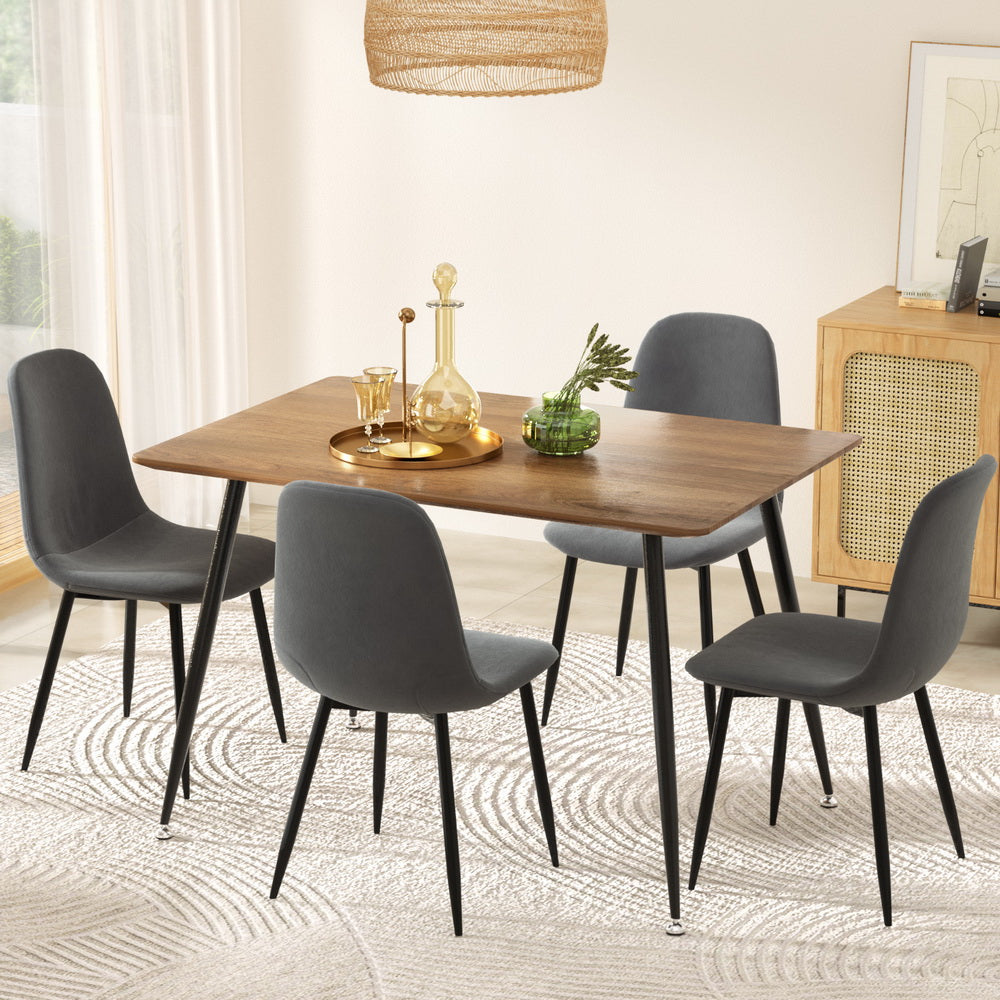1 Dining Table and 4 Chairs Set Grey Metal