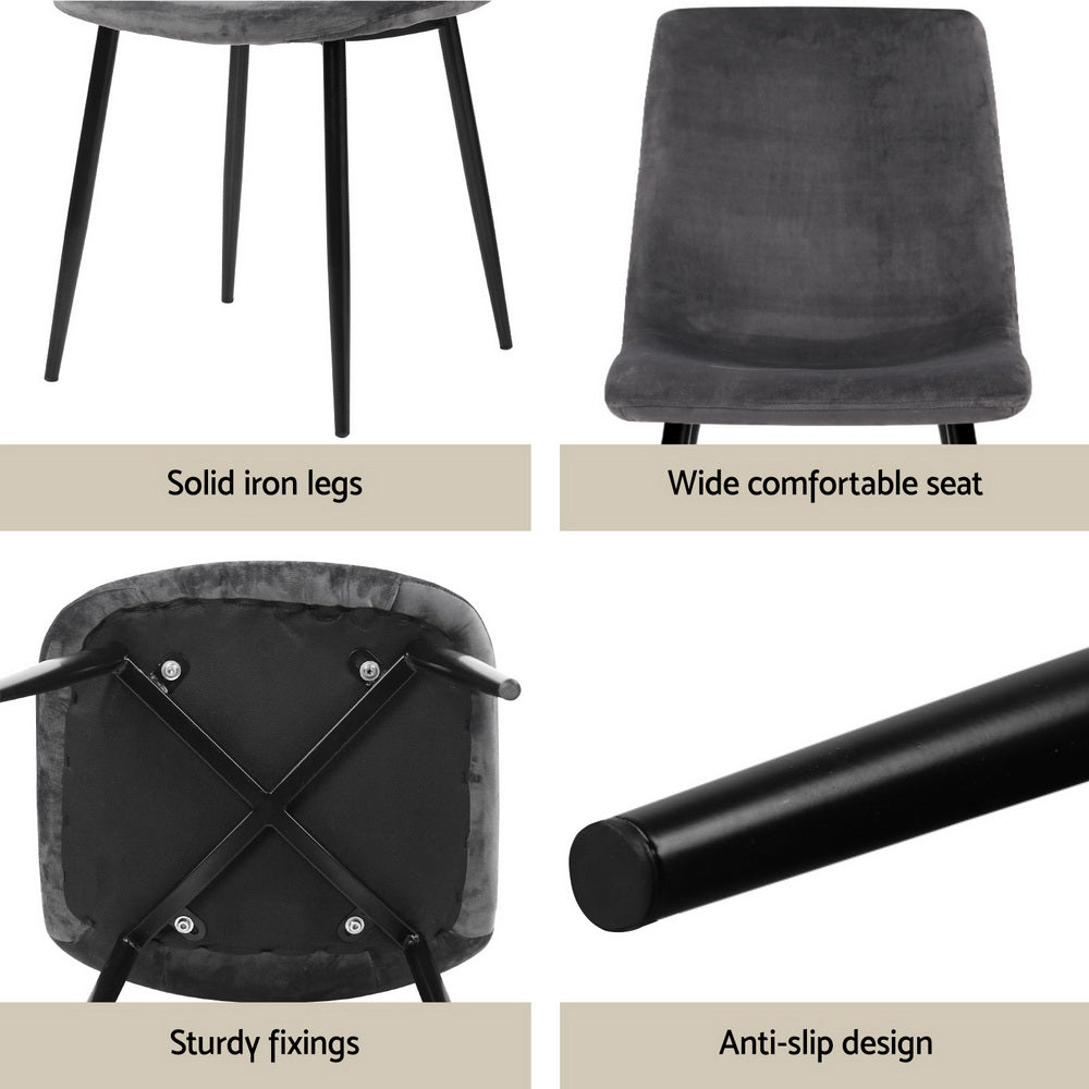 1 Dining Table and 4 Chairs Set Grey Velvet