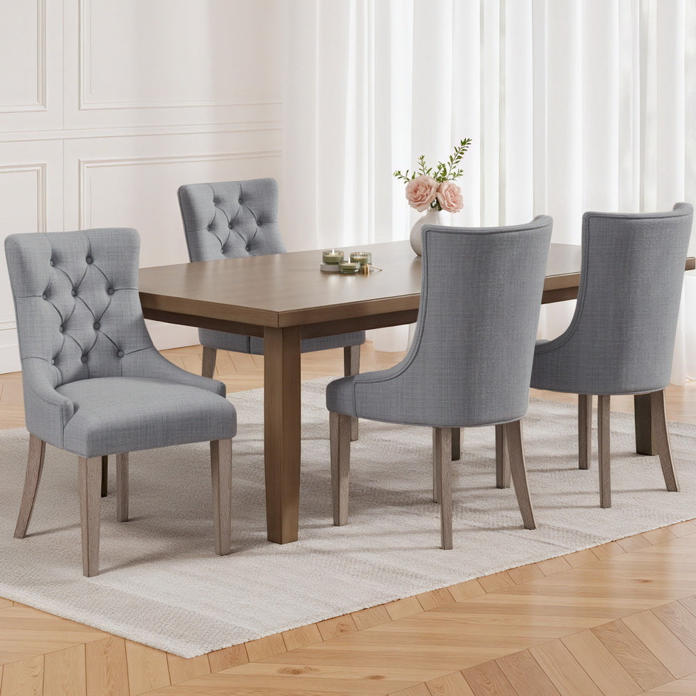 Dining Chairs Set of 4 Linen French Provincial Grey