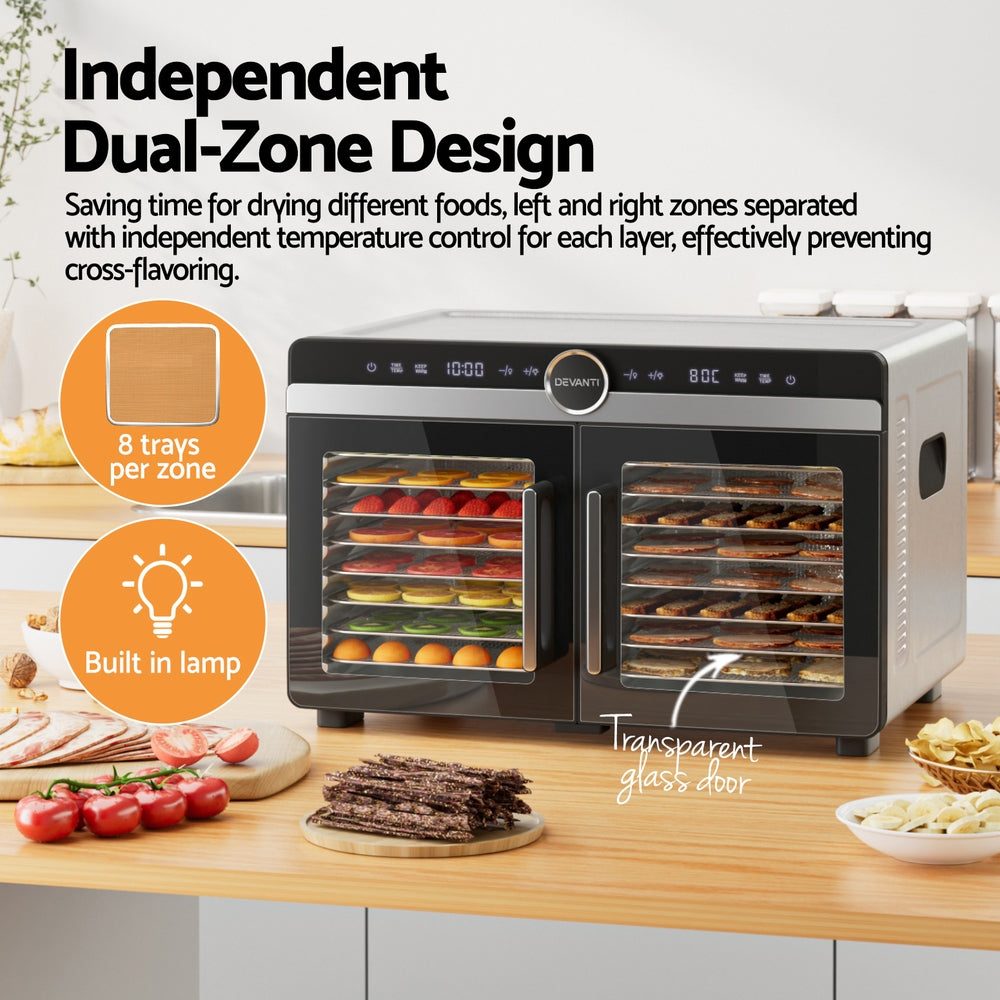 16 Trays Food Dehydrator Dual-Zone Stainless Steel
