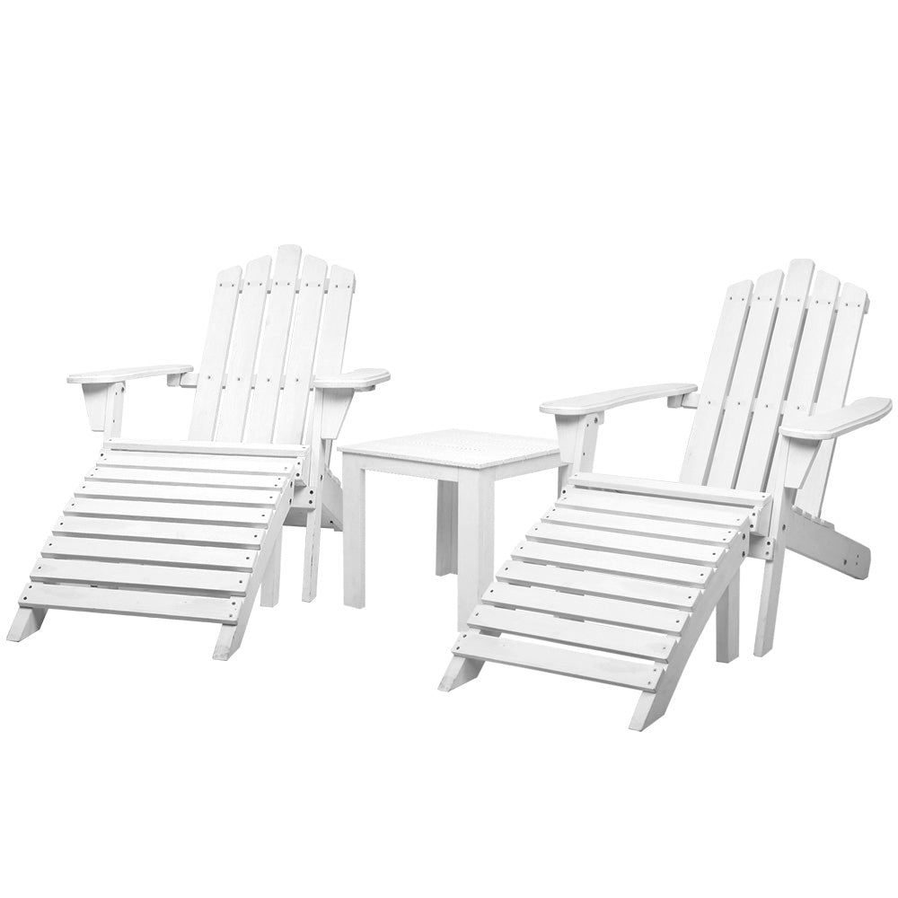 5PC Adirondack Outdoor Table and Chairs Wooden Sun Lounge Patio Furniture White